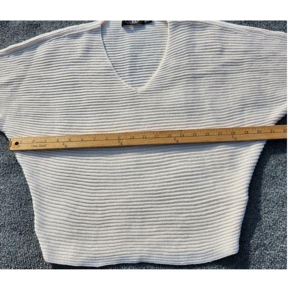 Lauren Ralph Lauren Black Label Knit V Neck‎ crop Sweater Top Ivory Ribbed Small - Picture 6 of 7